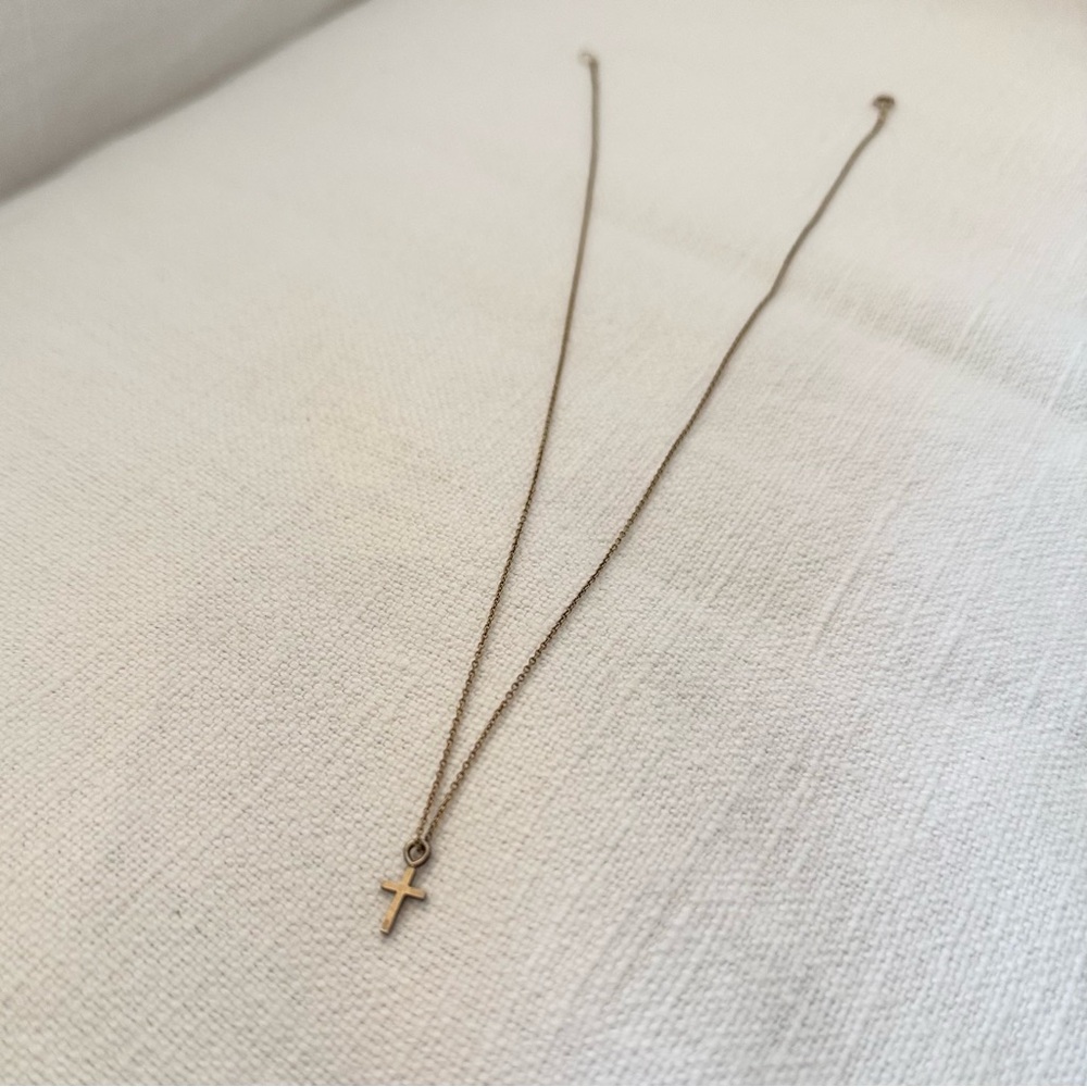 Dainty Gold Cross Pendant Necklace with Gold Chain | Size: 10 inches long